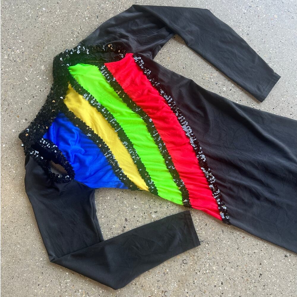 80s Multicolor Block Print Sequin Unitard Jumpsuit - image 4